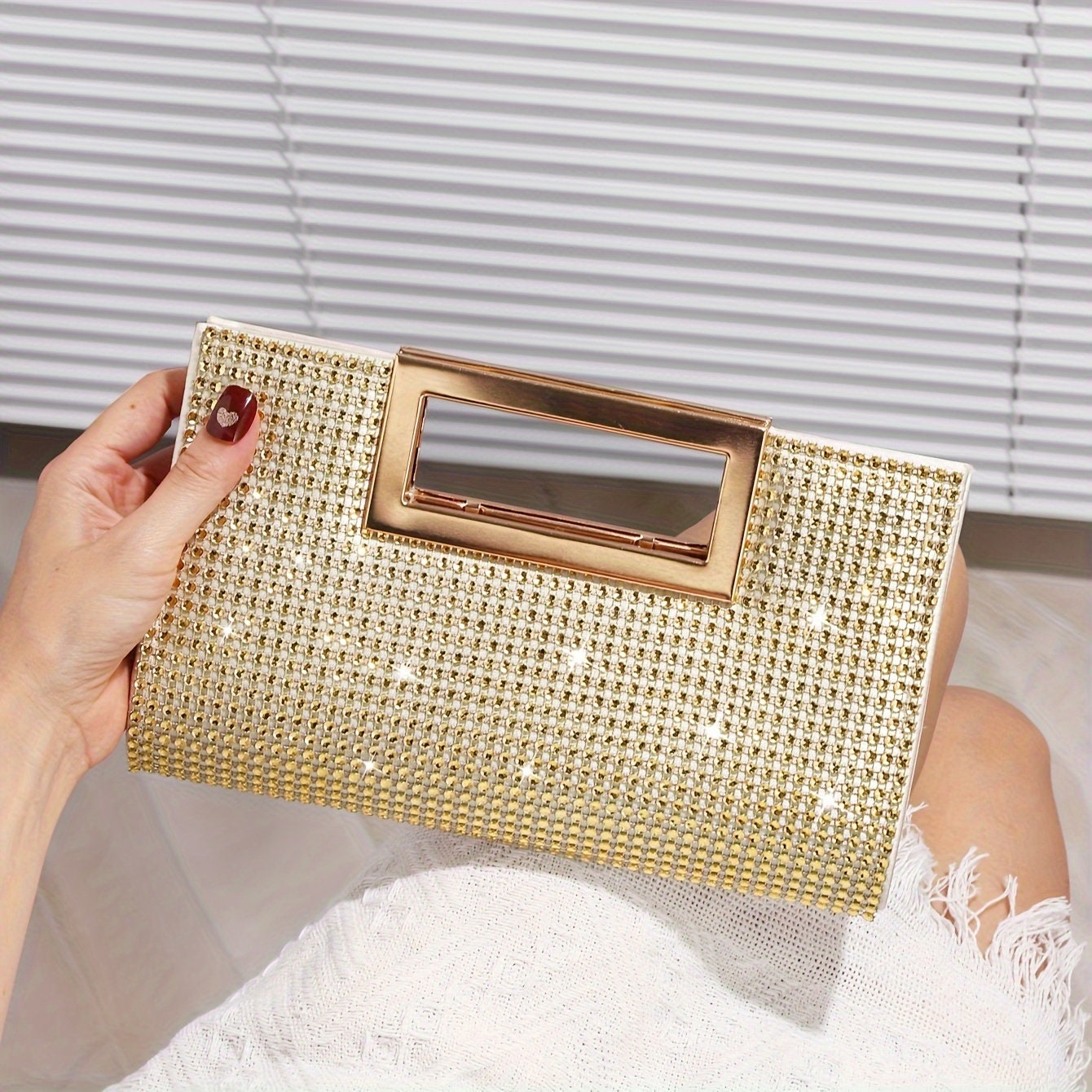 Elegant Square Shiny Rhinestone Handle Clutch Purse, Women's Dress Handbag For Wedding Party Prom Banquet - Perfect for Date night.