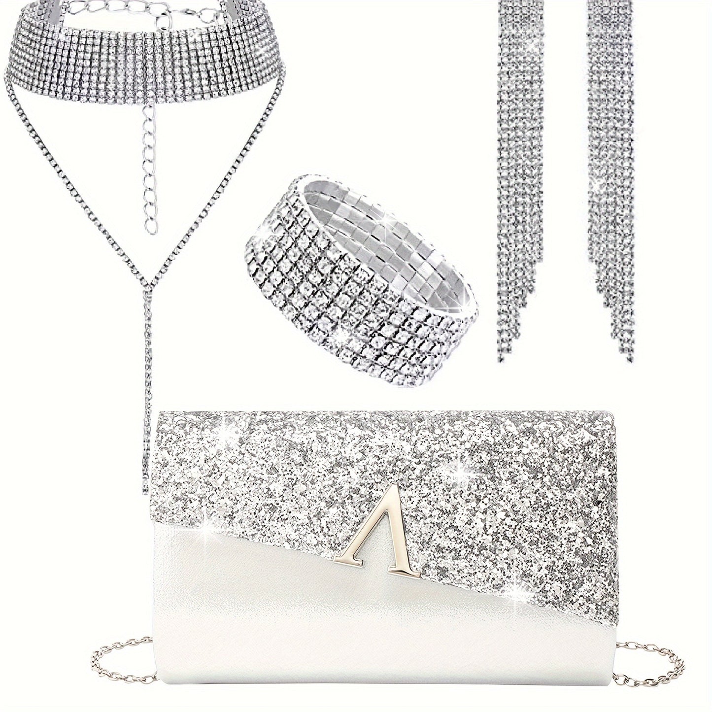 Stylish 4pcs/set Sparkling Envelope Clutch Bag with Rhinestone Accents - Perfect for Formal Events, Date night and Special Occasions