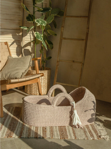 Sakina: Eco-Friendly Handwoven Baby Moses basket with round hood Bassinet - Organic, Natural, and Safe for Newborns