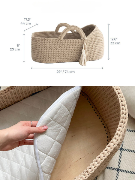 Sakina: Eco-Friendly Handwoven Baby Moses basket with round hood Bassinet - Organic, Natural, and Safe for Newborns