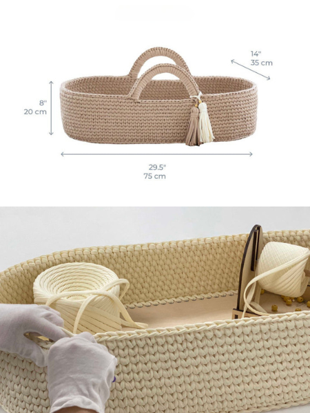 Avyanna: Eco-Friendly Handwoven Baby Moses basket standard Bassinet - Organic, Natural, and Safe for Newborns