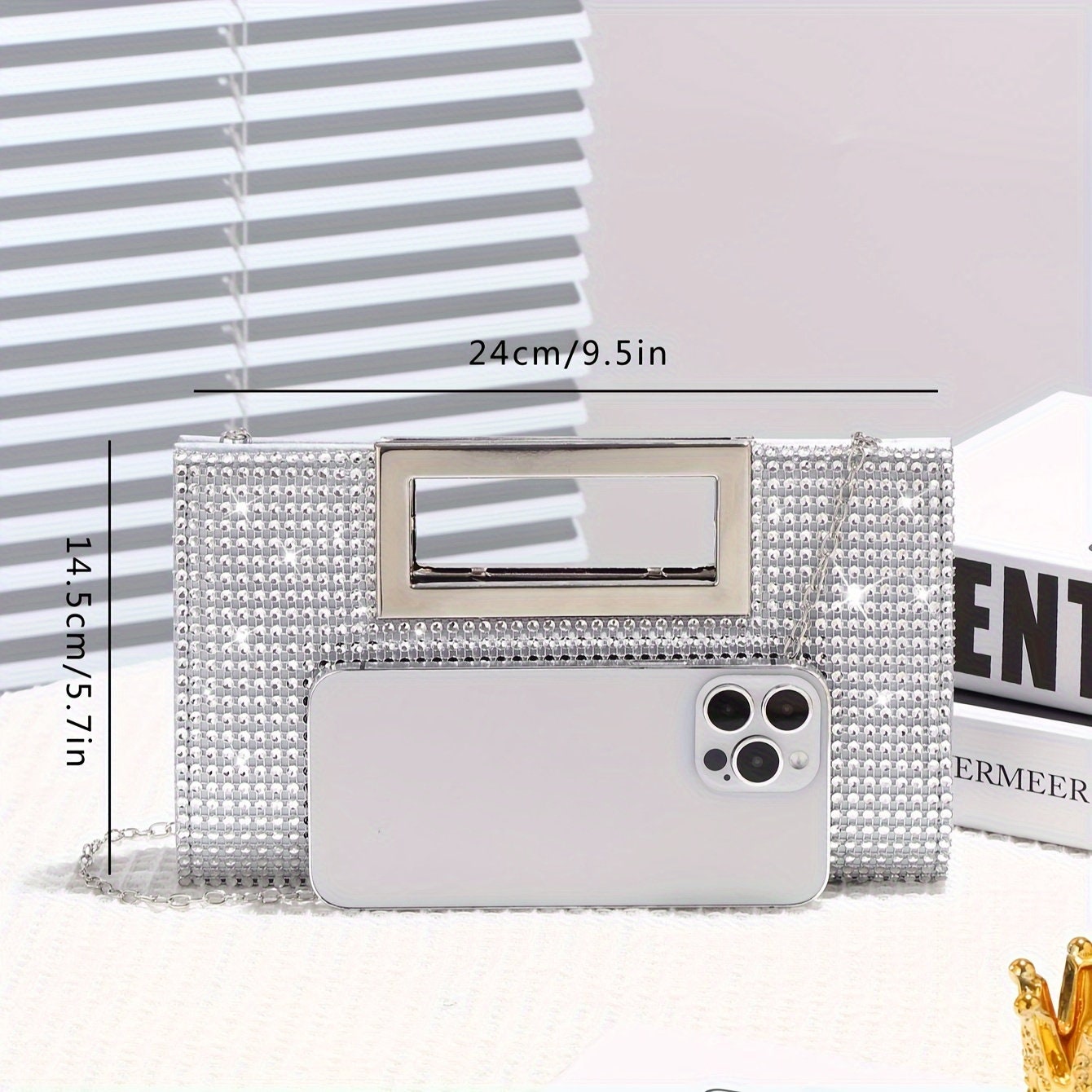 Elegant Square Shiny Rhinestone Handle Clutch Purse, Women's Dress Handbag For Wedding Party Prom Banquet - Perfect for Date night.