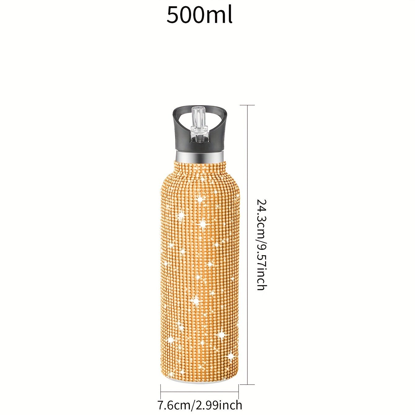 Hot mom Elegant Stylish 500ml Stainless Steel Vacuum Flask with Sparkling Studs, Insulated Water Bottle with Lid for Sports and Outdoor Activities.