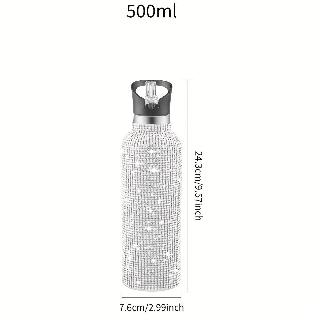 Hot mom Elegant Stylish 500ml Stainless Steel Vacuum Flask with Sparkling Studs, Insulated Water Bottle with Lid for Sports and Outdoor Activities.
