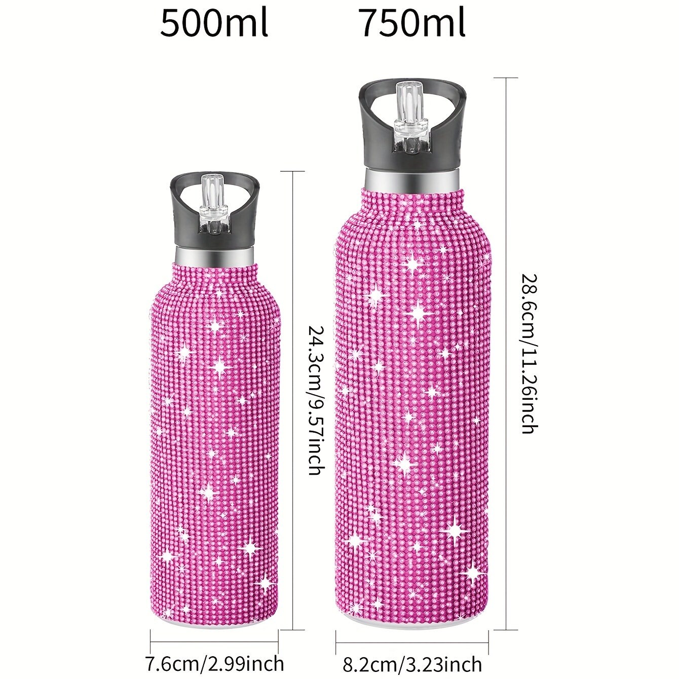 Hot mom Elegant Stylish 500ml Stainless Steel Vacuum Flask with Sparkling Studs, Insulated Water Bottle with Lid for Sports and Outdoor Activities.